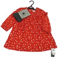 Nové - 2Set - Červené šaty s kytičkami + tmavošedé legíny St. Bernard