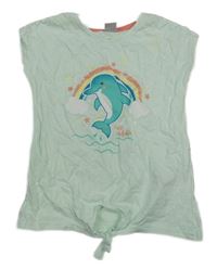 Mátové melírované tričko s delfínkem a uzlem Kiki&Koko