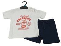 Nové - 2Set - Tmavomodré teplákové kraťasy + biele tričko s plechovkou a nápismi F&F