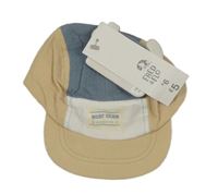 Nové - béžovo-bielo-modrošedá mušelínová šiltovka s nášivkou F&F