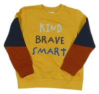 Okrovo-tmavomodro-hrdzavá mikina s nápismi sinsay