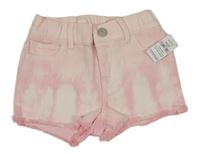 Nové - svetloružová -biele batikované rifľové kraťasy GAP