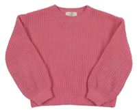 Ružový rebrovaný žinylkový oversize sveter H&M