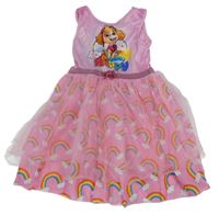 Růžové šaty s PAW PATROL - Skye a duhami a tylem nickelodeon