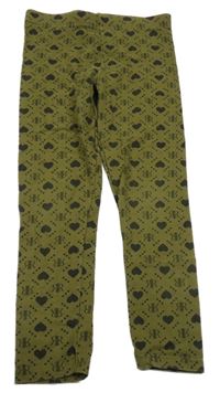Khaki kárované legíny s logy a srdiečkami RIVER ISLAND