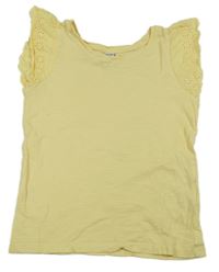 Žlté melírované tričko s volániky s madeirou dopodopo