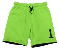 Neonově zeleno-černé sportovní kraťasy s číslem H&M
