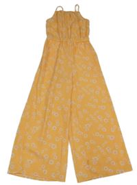 Světleoranžový květovaný kalhotový culottes overal H&M
