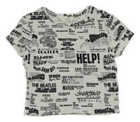 Bielo-čierne rebrované crop tričko s nápisy - The Beatles H&M