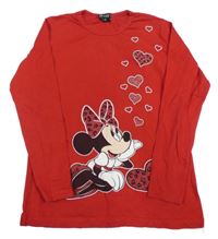 Červené tričko s Minnie a srdiečkami