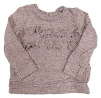 Starorůžovo-svetlovínový á melírovaná úpletová mikina s volánikmi PRIMARK