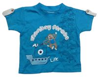 Tyrkysové tričko s opicami a nápisy s lodičkou