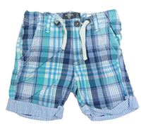 Modro-tyrkysovo-biele kockované plátenné chino kraťasy H&M