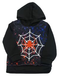 Čierna mikina s pavoukem a kapucňou