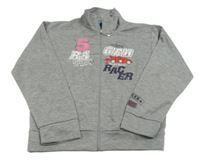 Sivá melírovaná prepínaci mikina s autom a nápisom