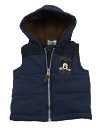 Tmavomodrá šušťáková zateplená vesta s Mickeym a kapucňou Disney