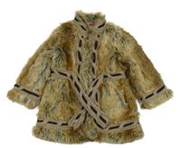 Hnedý kožušinový podšitý kabát s opaskom Place