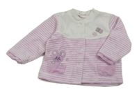 Bielo-ružová zamatová prepínaci mikina s pruhmi a myškou