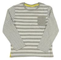 Šedo-bílé pruhované triko s kapsou Kids
