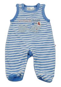 Modro-bílé pruhované sametové dupačky se slony