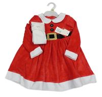 Nové - 2set - Červené sametové šaty - paní Santová + bílé punčocháče F&F