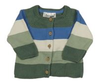 Khaki-modro-béžový pruhovaný propínací svetr Ergee