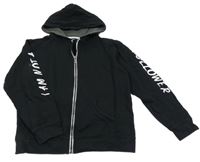 Čierna prepínaci mikina s nápisem na rukávech a kapucňou Blue Seven