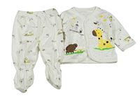 2set - Smetanové propínací triko s žirafou a slonem + polodupky