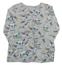 Šedé melírované triko s jednorožci a duhami Primark