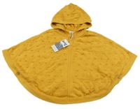 Nové - Okrové 3D puntíkaté svetrové pončo s kapucí Kite