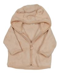 Růžová chlupatá propínací mikina se srdíčky a kapucí H&M