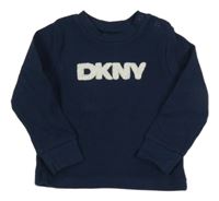 Tmavomodrá žebrovaná mikina s nápisem DKNY