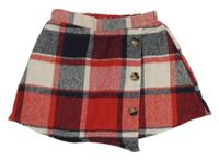 Béžovo-tmavomodro-červená kockovaná sukňa s gombíkmi Shein