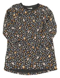 Tmavosivé kvetované teplákové šaty so zvířaty Topolino