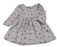 Fialovo-biele vzorované šaty s kvetinami a volánikmi