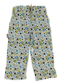 Bielo-sivo-modré bodkovaná é plátenné capri nohavice