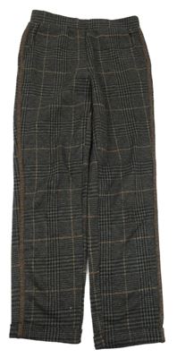 Tmavošedo-čierne kockované trblietavé teplákové nohavice