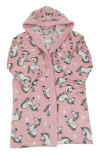 Růžový chlupatý župan s jednorožci a kapucí C&A