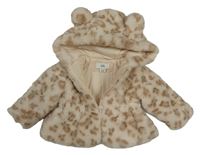 Ružová kožušinová zateplená bunda s leopardím vzorom a kapucňou River Island
