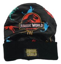 Černá plyšovo/pletená čepice s dinosaury - Jurský svět