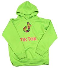 Neonově zelená mikina s TikTok a kapucí 