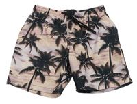 Svetloružová -čierne plážové kraťasy s palmami Primark