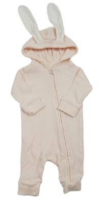 Světlerůžový žebrovaný overal s kapucí s ušima Mothercare