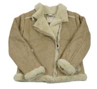 Béžová semišová zateplená bunda s kožešinovým lemem orchestra