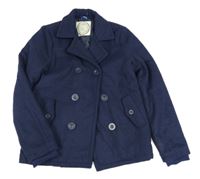 Tmavomodrý vlněný lehce zateplený kabát Hema