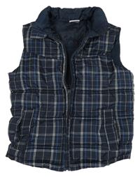 Tmavomodrá kostkovaná šusťáková zateplená vesta Yigga