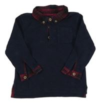 Tmavomodré rebrované polo tričko s golierikom George