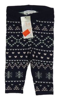 Nové - tmavomodro-zeleno-růžové vzorované pletené legíny Primark