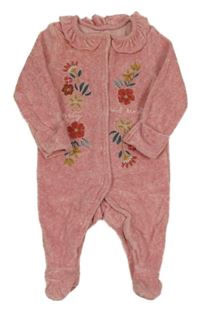 Růžový melírovaný sametový overal s květinami Tu