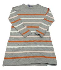 Sivé pletené šaty s oranžovo-bielymi pruhmi Lupilu